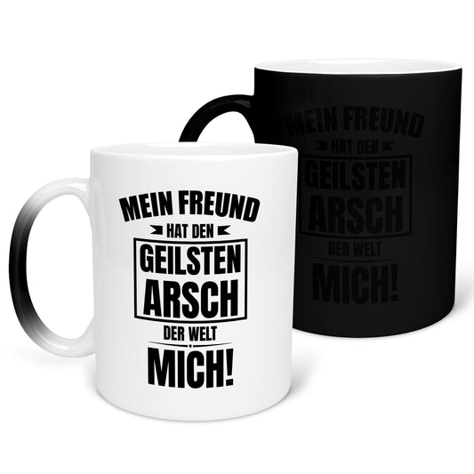 22Feels® Freundin Geschenk zum Jahrestag, Valentinstag etc. - Zaubertasse mit Spruch: Geilster A*sch (Matt-Schwarz und Weiss, 320ml)-Farbwechsel Tasse Matt 320ml-22Feels