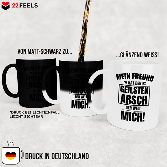 22Feels® Freundin Geschenk zum Jahrestag, Valentinstag etc. - Zaubertasse mit Spruch: Geilster A*sch (Matt-Schwarz und Weiss, 320ml)-Farbwechsel Tasse Matt 320ml-22Feels