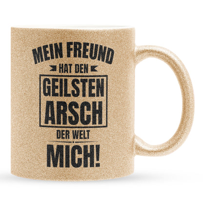22Feels® Freundin Geschenk zum Jahrestag, Valentinstag etc. - Glitzertasse mit Spruch: Geilster A*sch (Gold, 320ml)-Glitzertasse Gold 320ml-22Feels