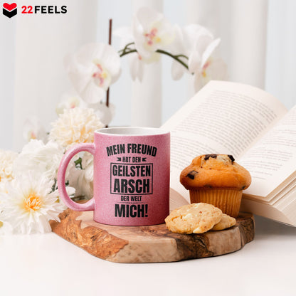 22Feels® Freundin Geschenk zum Jahrestag, Valentinstag etc. - Glitzertasse mit Spruch: Geilster A*sch (Pink, 320ml)-Glitzertasse Pink 320ml-22Feels