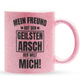 22Feels® Freundin Geschenk zum Jahrestag, Valentinstag etc. - Glitzertasse mit Spruch: Geilster A*sch (Pink, 320ml)-Glitzertasse Pink 320ml-22Feels