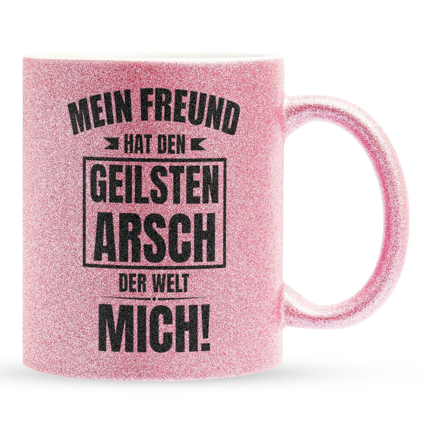 22Feels® Freundin Geschenk zum Jahrestag, Valentinstag etc. - Glitzertasse mit Spruch: Geilster A*sch (Pink, 320ml)-Glitzertasse Pink 320ml-22Feels