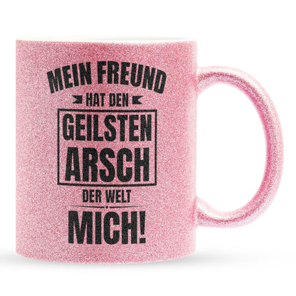 22Feels® Freundin Geschenk zum Jahrestag, Valentinstag etc. - Glitzertasse mit Spruch: Geilster A*sch (Pink, 320ml)-Glitzertasse Pink 320ml-22Feels