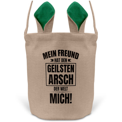 22Feels® Freundin Paar Osterkorb mit Henkel Ostergeschenk Tragetasche Ostern Deko Osternest Körbchen Hasenohren (Beige/Grün)-Ostern Tragetasche-22Feels