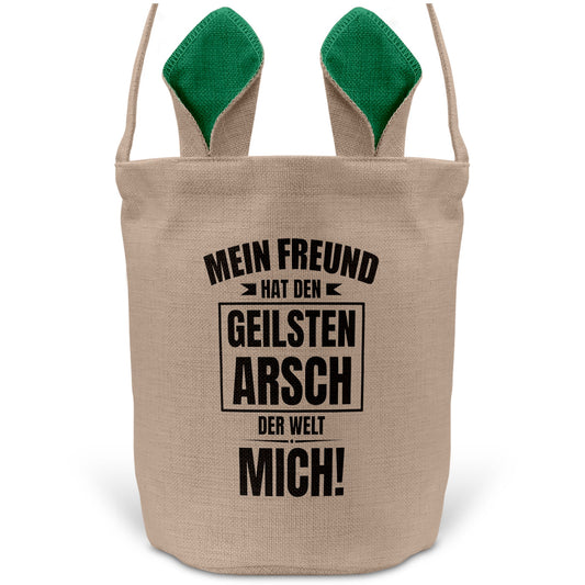 22Feels® Freundin Paar Osterkorb mit Henkel Ostergeschenk Tragetasche Ostern Deko Osternest Körbchen Hasenohren (Beige/Grün)-Ostern Tragetasche-22Feels