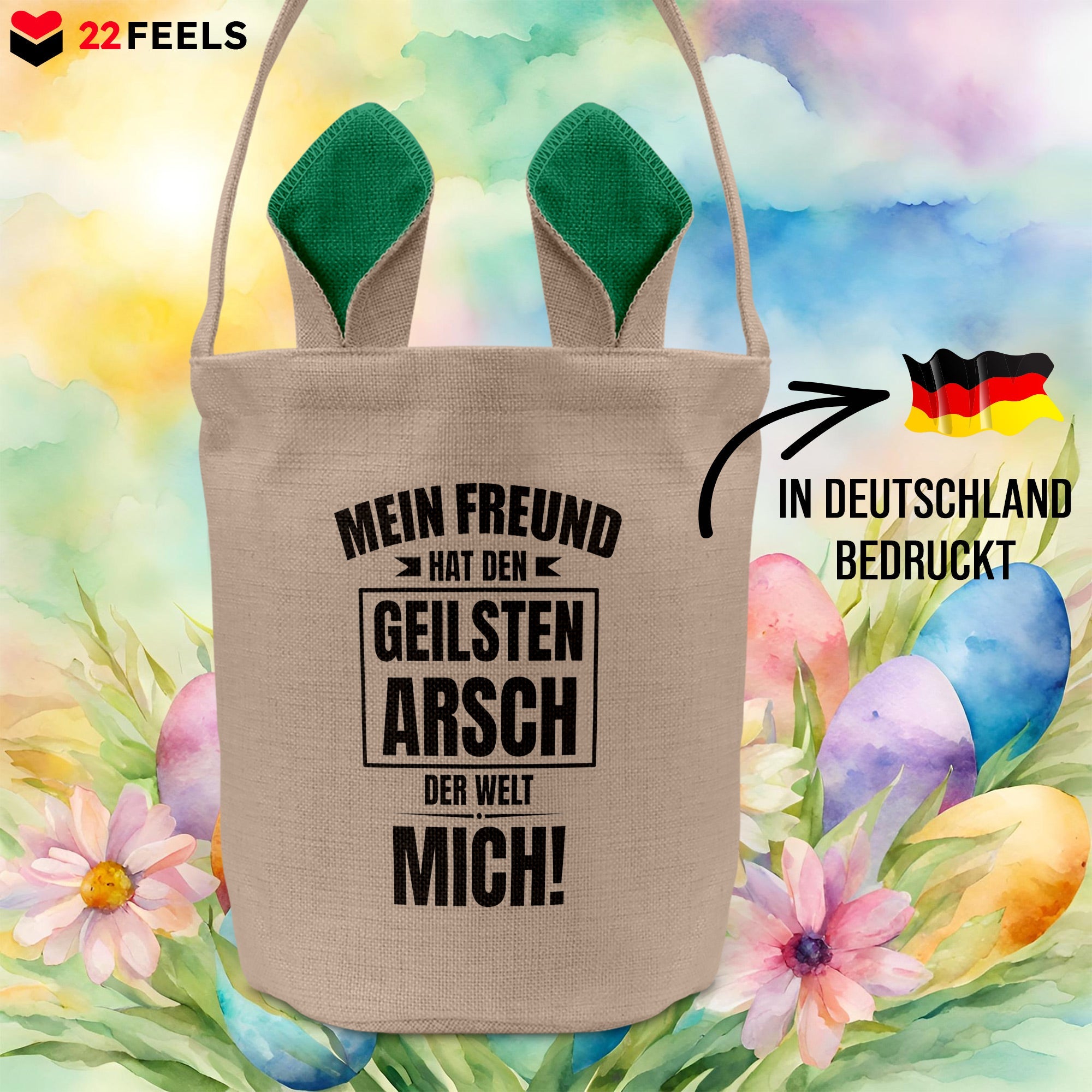 22Feels® Freundin Paar Osterkorb mit Henkel Ostergeschenk Tragetasche Ostern Deko Osternest Körbchen Hasenohren (Beige/Grün)-Ostern Tragetasche-22Feels