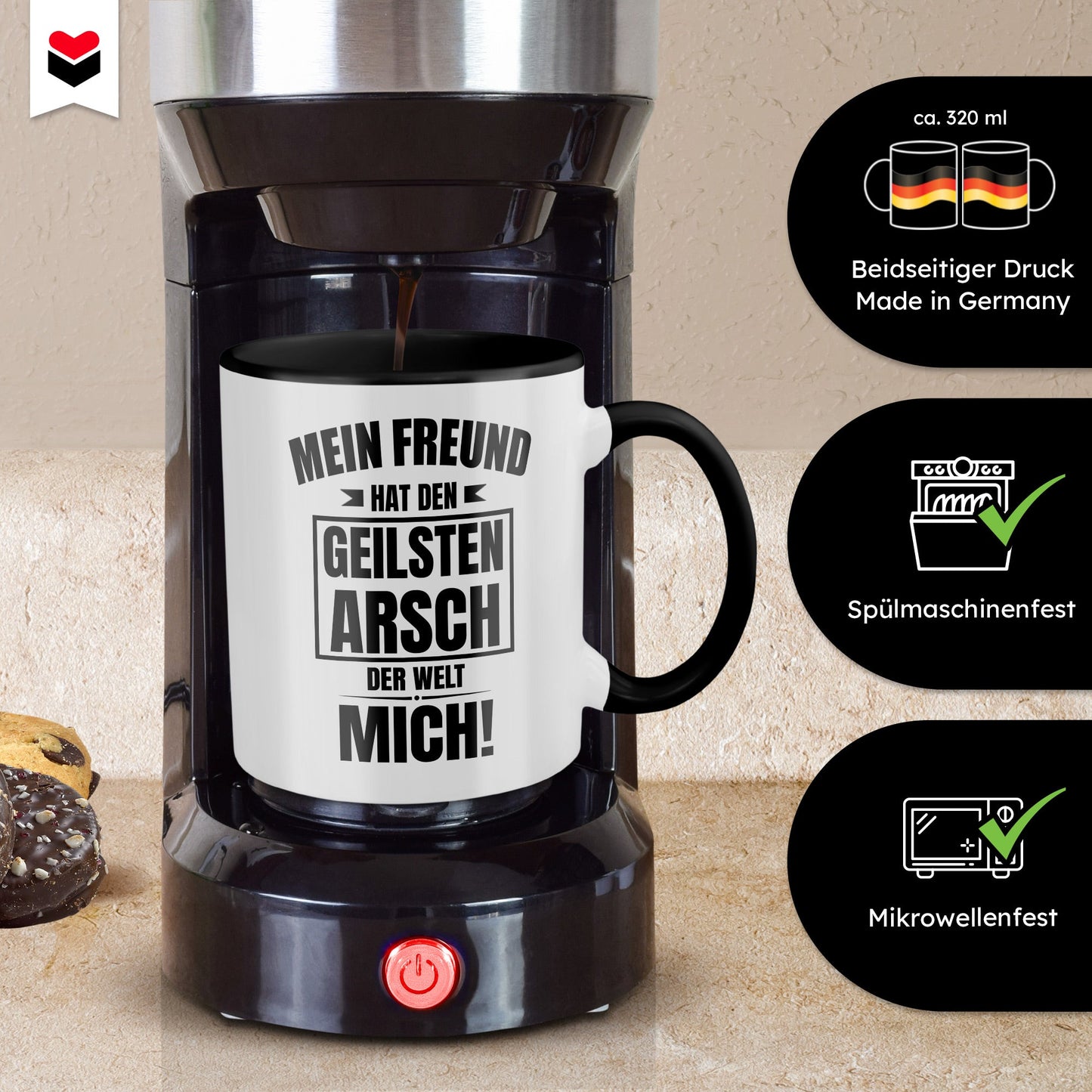 22Feels® Freundin Geschenk zum Jahrestag, Valentinstag etc. - Tasse mit Spruch: Geilster A*sch (Weiss-Schwarz, 320ml)-TwoTone Tasse Weiss-Schwarz 320ml-22Feels