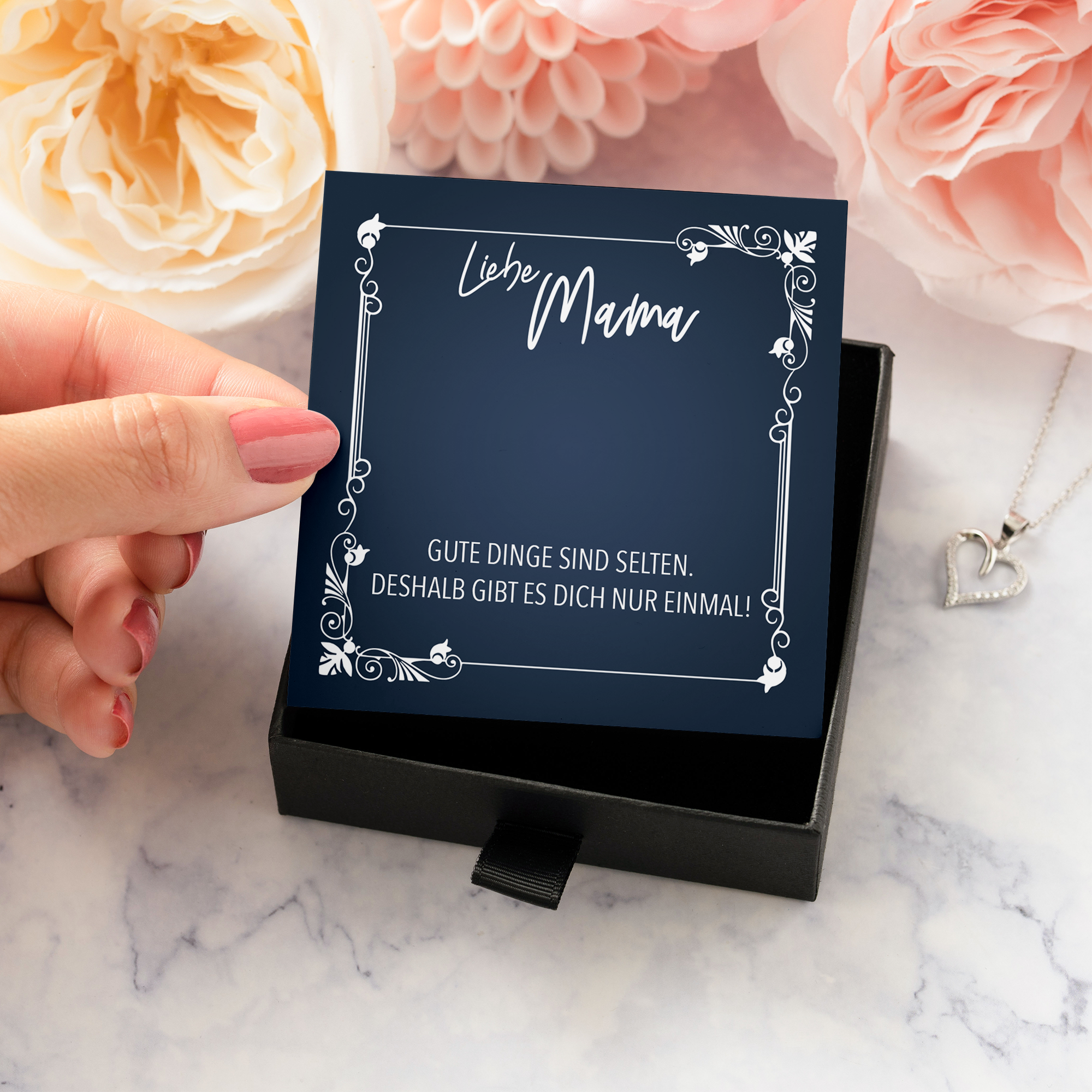 22Feels® Liebe Mama Geschenk zum Muttertag, Geburtstag und co. - Echt Silber 925/000 Schmuckset: Herz Halskette mit Botschaftskarte-Schmuck mit Botschaftskarte - Herz21-22Feels