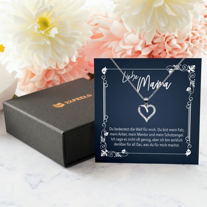 22Feels® Mama Geschenk zum Muttertag, Geburtstag und co. - Echt Silber 925/000 Schmuckset: Herz Halskette mit Botschaftskarte-Schmuck mit Botschaftskarte - Herz21-22Feels