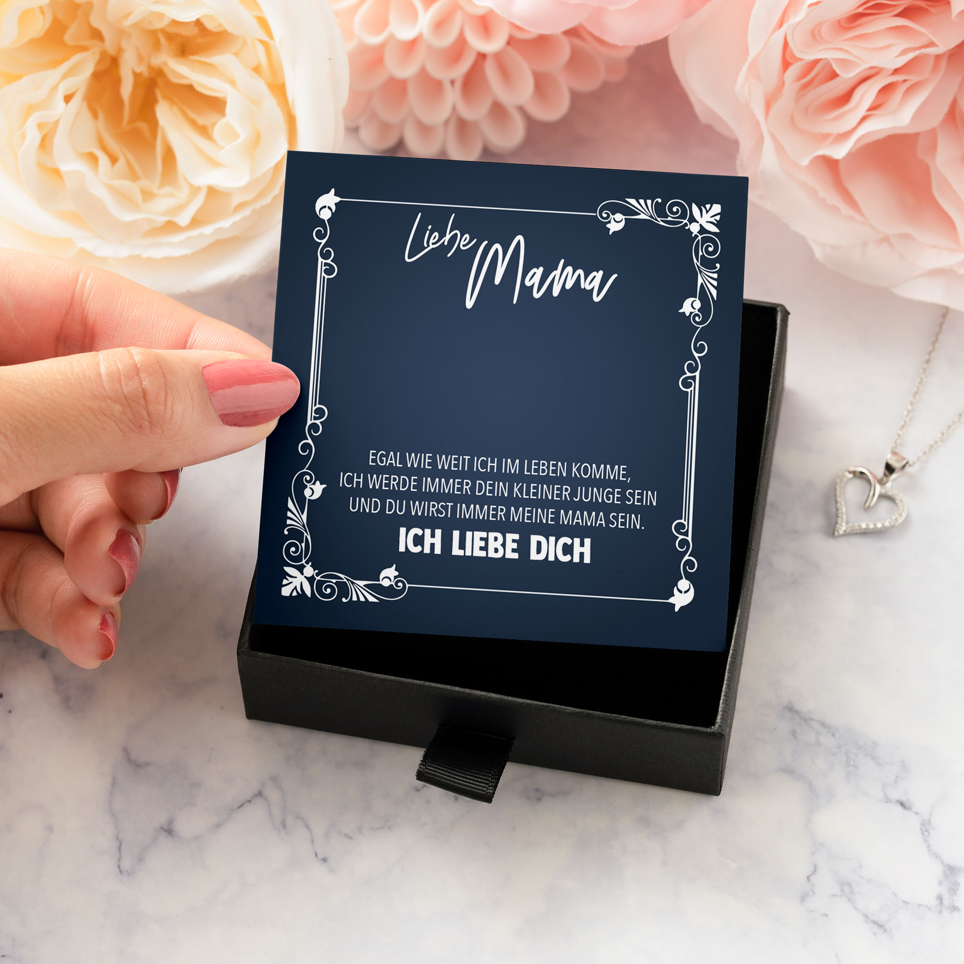 22Feels® Liebe Mama Geschenk vom Sohn - Echt Silber 925/000 Schmuckset: Herz Halskette mit Botschaftskarte-Schmuck mit Botschaftskarte - Herz21-22Feels