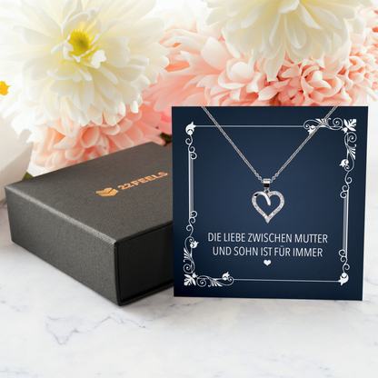 22Feels® Liebe Mama Geschenk vom Sohn - Echt Silber 925/000 Schmuckset: Herz Halskette mit Botschaftskarte-Schmuck mit Botschaftskarte - Herz21-22Feels