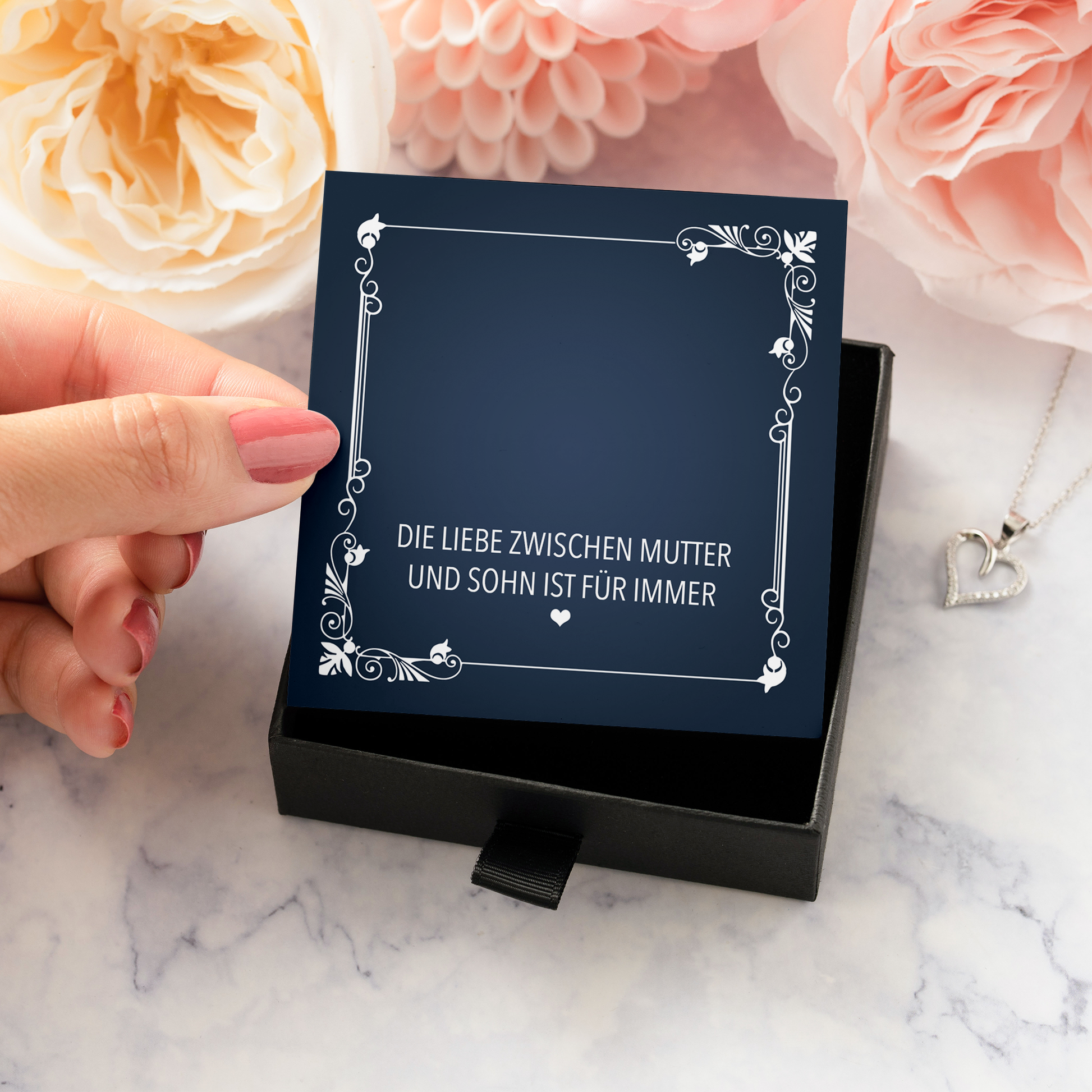 22Feels® Liebe Mama Geschenk vom Sohn - Echt Silber 925/000 Schmuckset: Herz Halskette mit Botschaftskarte-Schmuck mit Botschaftskarte - Herz21-22Feels