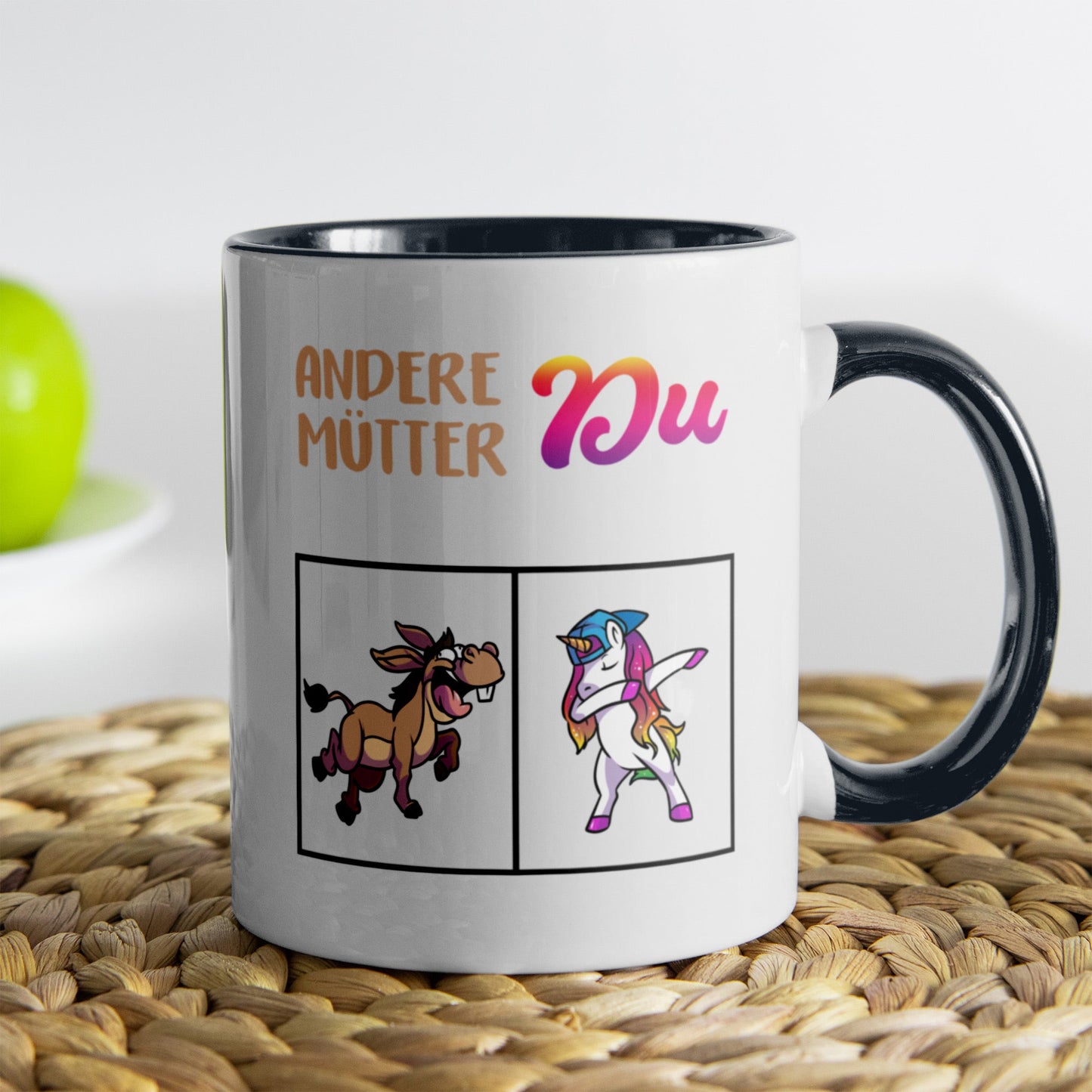 22Feels® Mama Geschenk - Tasse mit Spruch: Andere Mütter Du (Einhorn) (Weiss-Schwarz, 320ml)-TwoTone Tasse Weiss-Schwarz 320ml-22Feels
