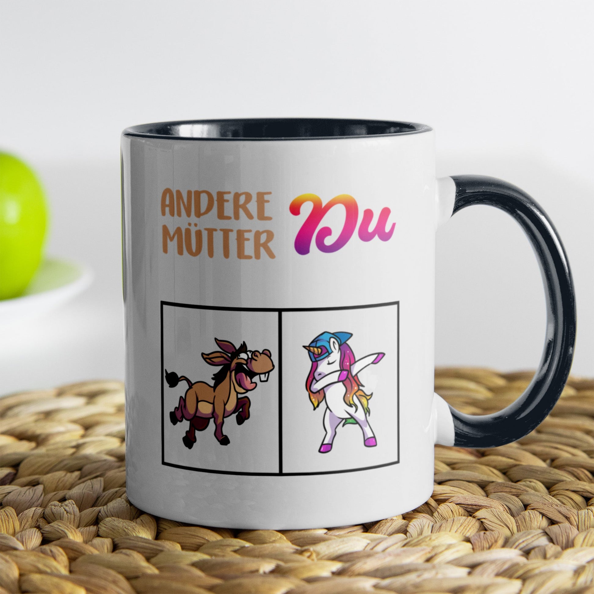 22Feels® Mama Geschenk - Tasse mit Spruch: Andere Mütter Du (Einhorn) (Weiss-Schwarz, 320ml)-TwoTone Tasse Weiss-Schwarz 320ml-22Feels