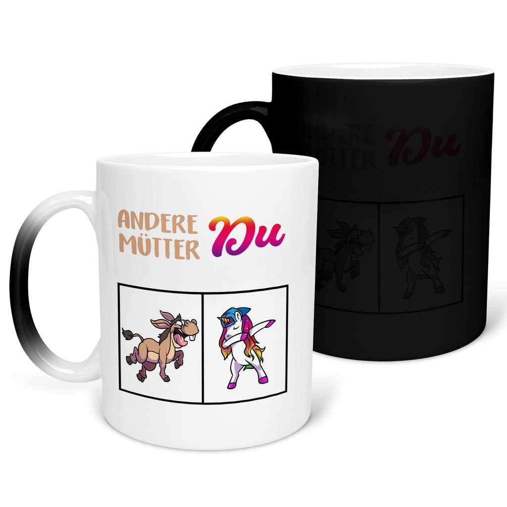 22Feels® Mama Geschenk - Zaubertasse mit Spruch: Andere Mütter Du (Einhorn) (Matt-Schwarz und Weiss, 320ml)-Farbwechsel Tasse Matt 320ml-22Feels