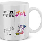 22Feels® Geschenk für Mamas - Tasse mit Spruch: Andere Mütter vs Ich Einhorn und Pferd (Weiss, 320ml)-Weisse Tasse 320ml-22Feels