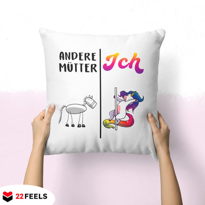 22Feels® Mama Geschenk - Kissen mit Spruch: Andere Mütter Ich (Einhorn) (Weiss 40x40cm)-Kissen Weiss 40x40-22Feels