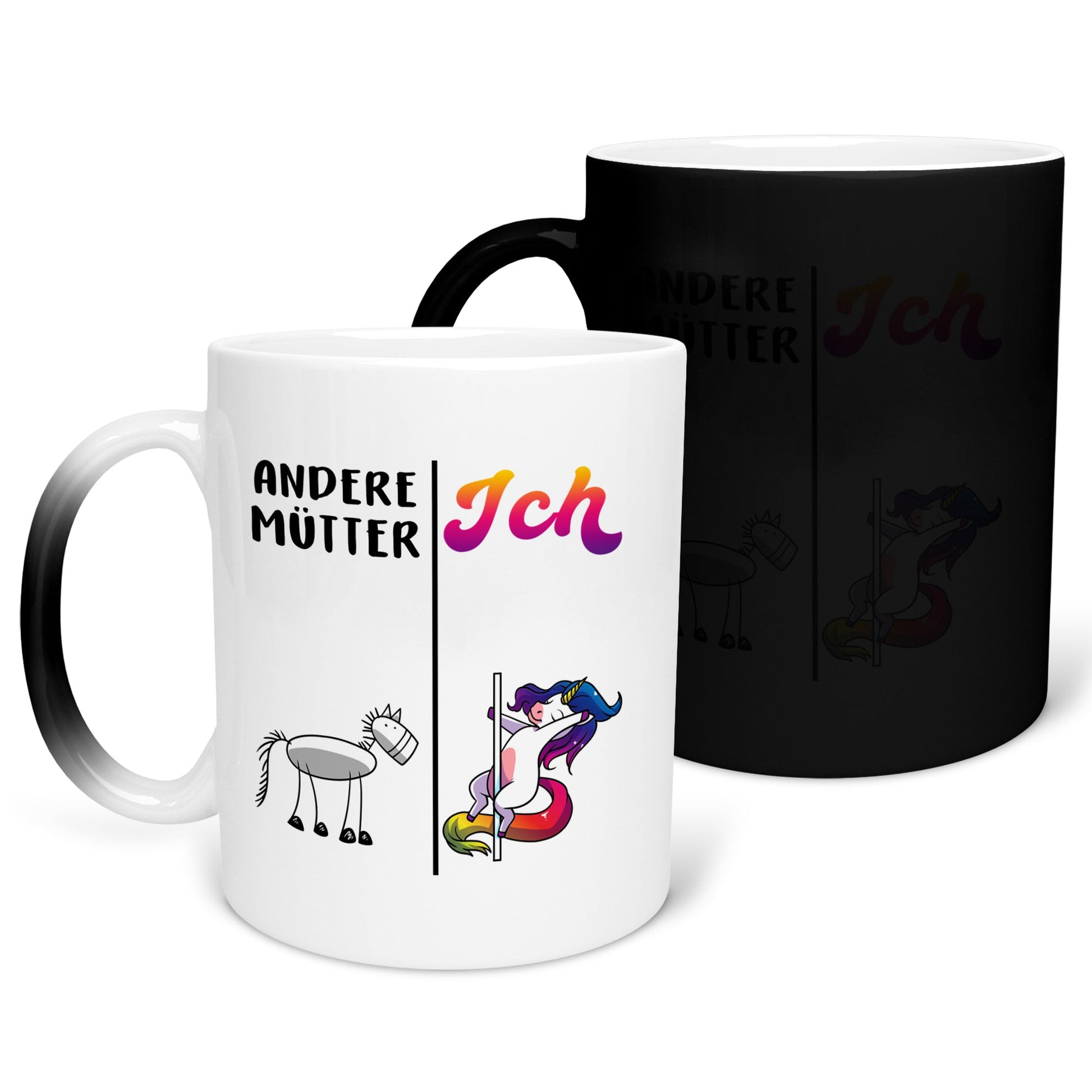 22Feels® Mama Geschenk - Zaubertasse mit Spruch: Andere Mütter Ich (Einhorn) (Matt-Schwarz und Weiss, 320ml)-Farbwechsel Tasse Matt 320ml-22Feels