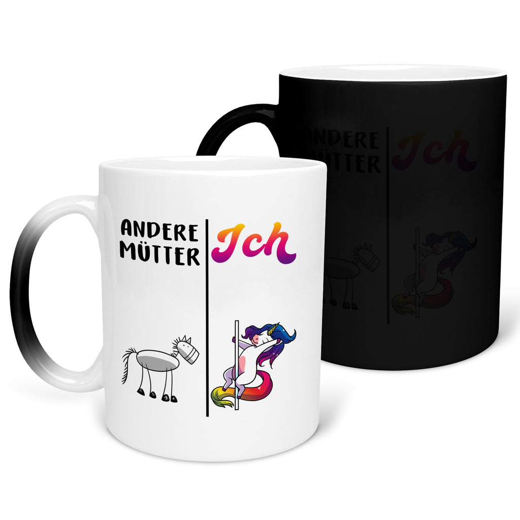 22Feels® Mama Geschenk - Zaubertasse mit Spruch: Andere Mütter Ich (Einhorn) (Matt-Schwarz und Weiss, 320ml)-Farbwechsel Tasse Matt 320ml-22Feels