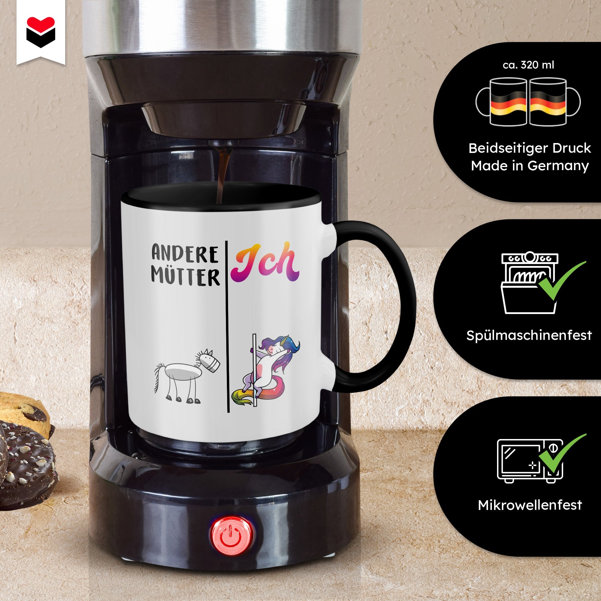 22Feels® Mama Geschenk - Tasse mit Spruch: Andere Mütter Ich (Einhorn) (Weiss-Schwarz, 320ml)-TwoTone Tasse Weiss-Schwarz 320ml-22Feels