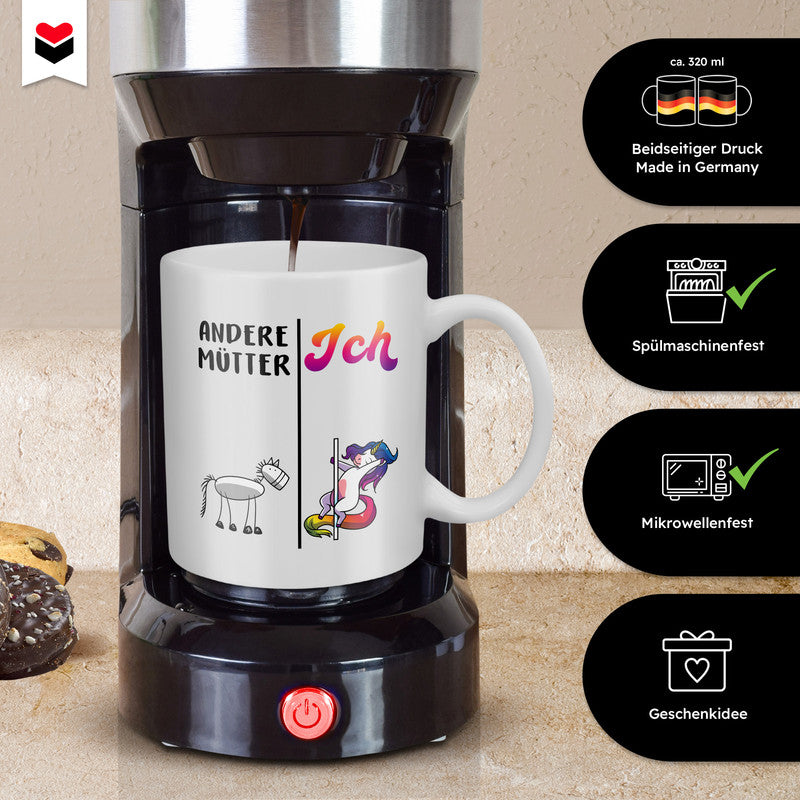 22Feels® Geschenk für Mamas - Tasse mit Spruch: Andere Mütter vs Ich Einhorn und Pferd (Weiss, 320ml)-Weisse Tasse 320ml-22Feels
