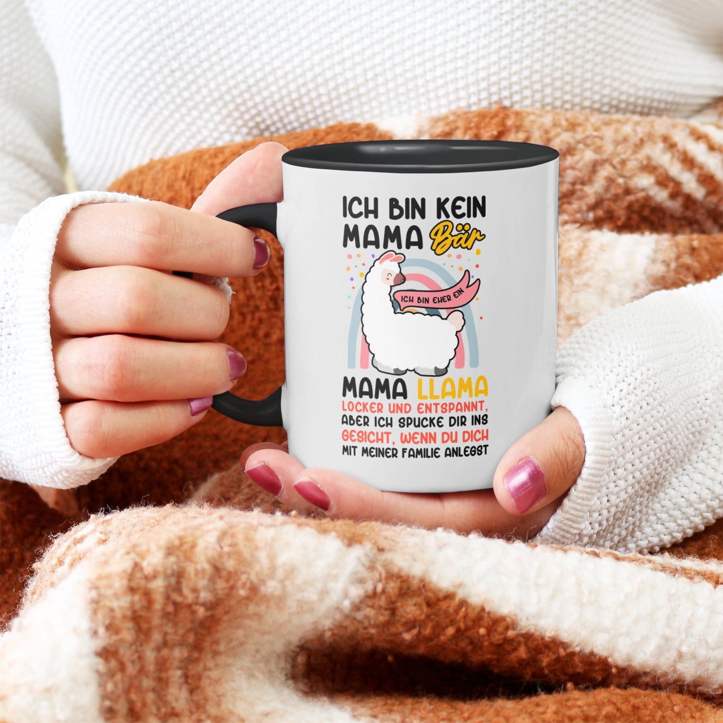 22Feels® Mama Geschenk - Tasse mit Spruch: Keine Bär, sondern Llama (Weiss-Schwarz, 320ml)-TwoTone Tasse Weiss-Schwarz 320ml-22Feels
