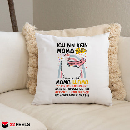 22Feels® Mama Geschenk - Kissen mit Spruch: Keine Bär, sondern Llama (Weiss 40x40cm)-Kissen Weiss 40x40-22Feels