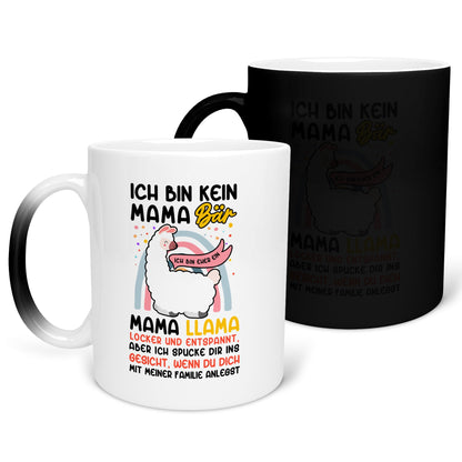 22Feels® Mama Geschenk - Zaubertasse mit Spruch: Keine Bär, sondern Llama (Matt-Schwarz und Weiss, 320ml)-Farbwechsel Tasse Matt 320ml-22Feels