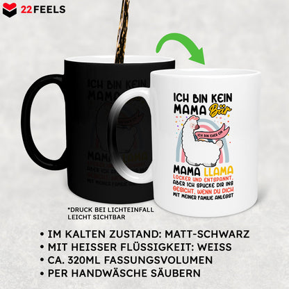 22Feels® Mama Geschenk - Zaubertasse mit Spruch: Keine Bär, sondern Llama (Matt-Schwarz und Weiss, 320ml)-Farbwechsel Tasse Matt 320ml-22Feels