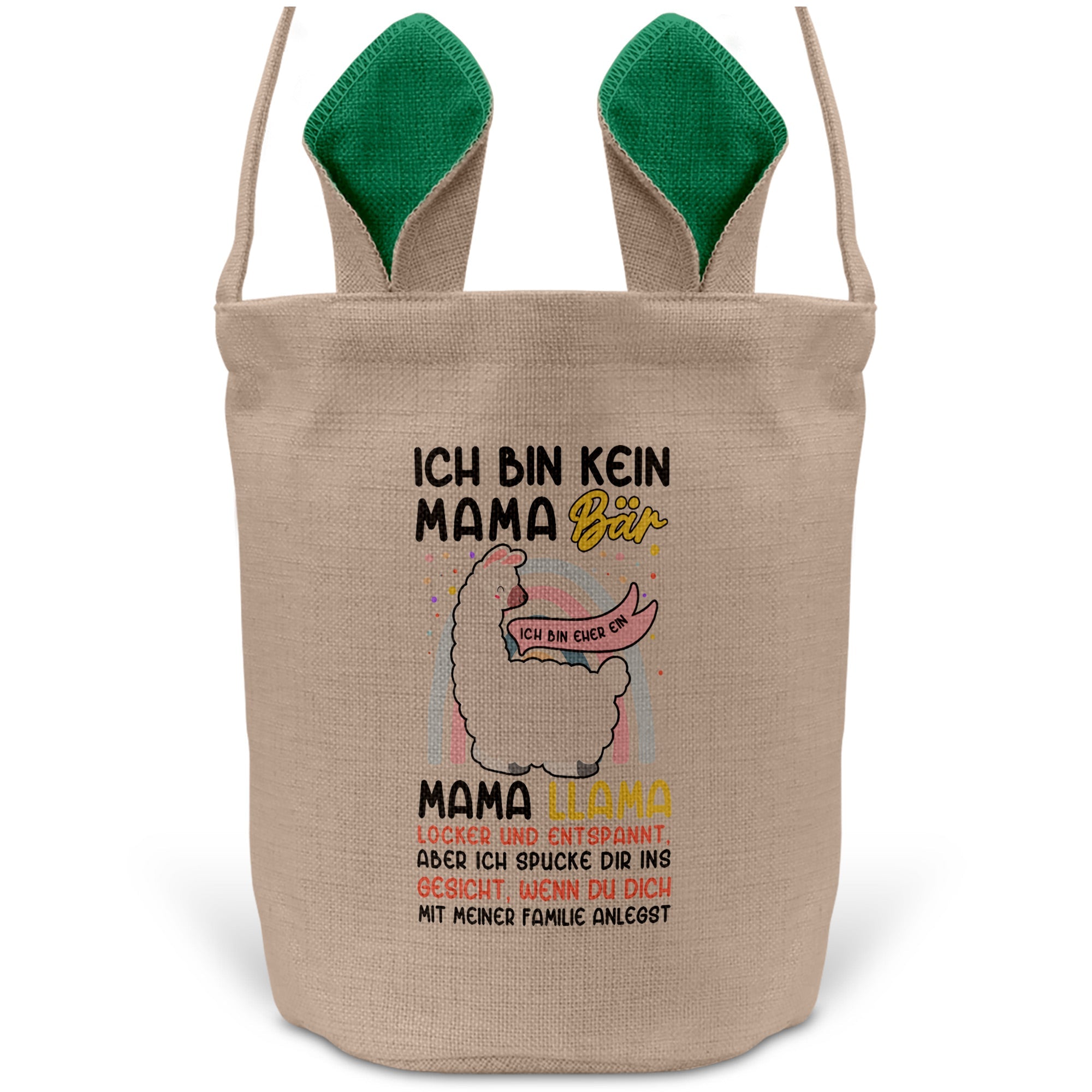 22Feels® Mama Osterkorb Mutter mit Henkel Ostergeschenk Tragetasche Ostern Deko Osternest Körbchen Hasenohren (Beige/Grün)-Ostern Tragetasche-22Feels