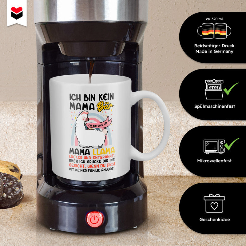 22Feels® Geschenk für Mamas - Tasse mit Spruch: Kein Mama Bär, Sondern Mama Llama (Weiss, 320ml)-Weisse Tasse 320ml-22Feels