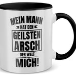 22Feels® Ehefrau Geschenk zum Hochzeitstag, Valentinstag etc. - Tasse mit Spruch: Geilster A*sch (Weiss-Schwarz, 320ml)-TwoTone Tasse Weiss-Schwarz 320ml-22Feels