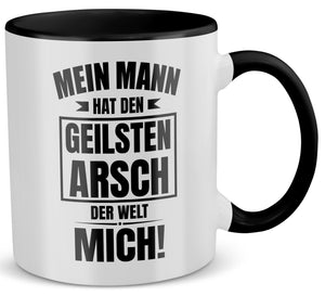 22Feels® Ehefrau Geschenk zum Hochzeitstag, Valentinstag etc. - Tasse mit Spruch: Geilster A*sch (Weiss-Schwarz, 320ml)-TwoTone Tasse Weiss-Schwarz 320ml-22Feels