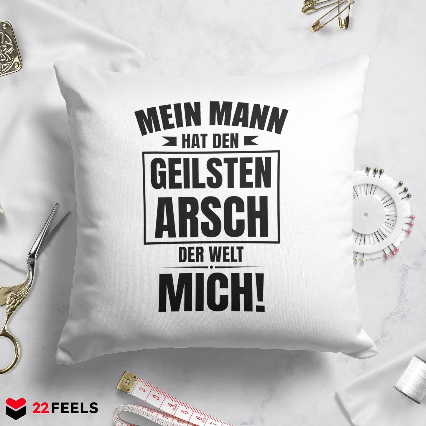 22Feels® Ehefrau Geschenk zum Hochzeitstag, Valentinstag etc. - Kissen mit Spruch (Weiss 40x40cm)-Kissen Weiss 40x40-22Feels