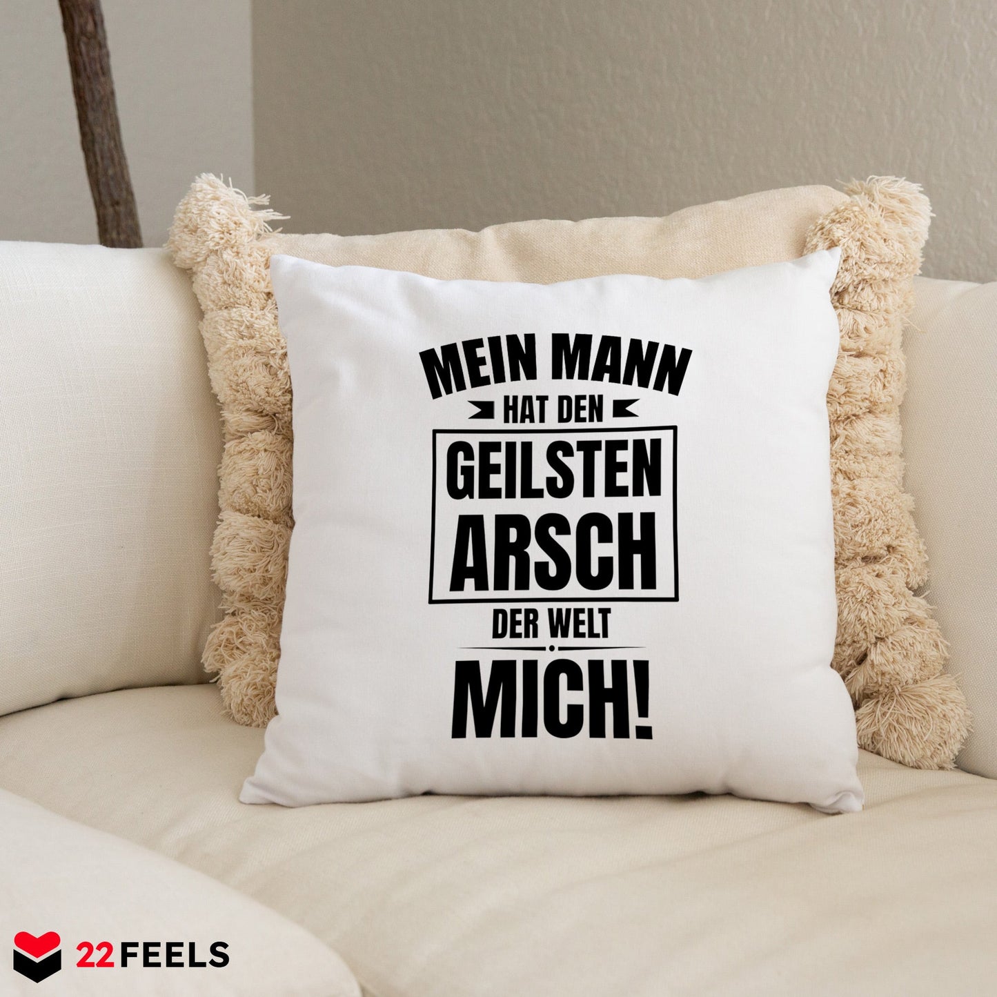 22Feels® Ehefrau Geschenk zum Hochzeitstag, Valentinstag etc. - Kissen mit Spruch (Weiss 40x40cm)-Kissen Weiss 40x40-22Feels