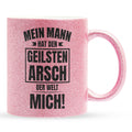 22Feels® Ehefrau Geschenk zum Hochzeitstag, Valentinstag etc. - Glitzertasse mit Spruch: Geilster A*sch (Pink, 320ml)-Glitzertasse Pink 320ml-22Feels