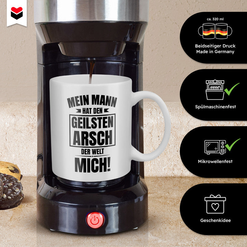 22Feels® Geschenk für Ehefrauen - Tasse mit Spruch: Geilster Arsch (Weiss, 320ml)-Weisse Tasse 320ml-22Feels