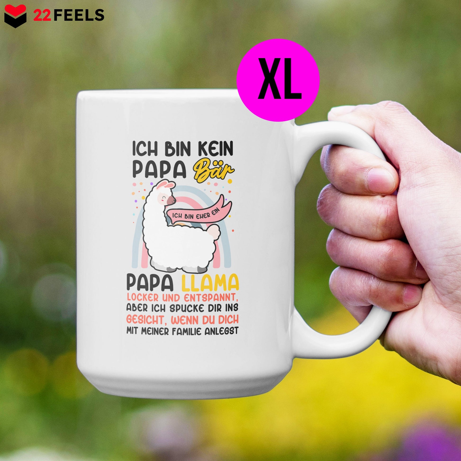 22Feels® Papa Geschenk - XL Tasse mit Spruch: Kein Bär sondern Llama (Weiss, 440ml)-Weisse XL Tasse 440ml-22Feels