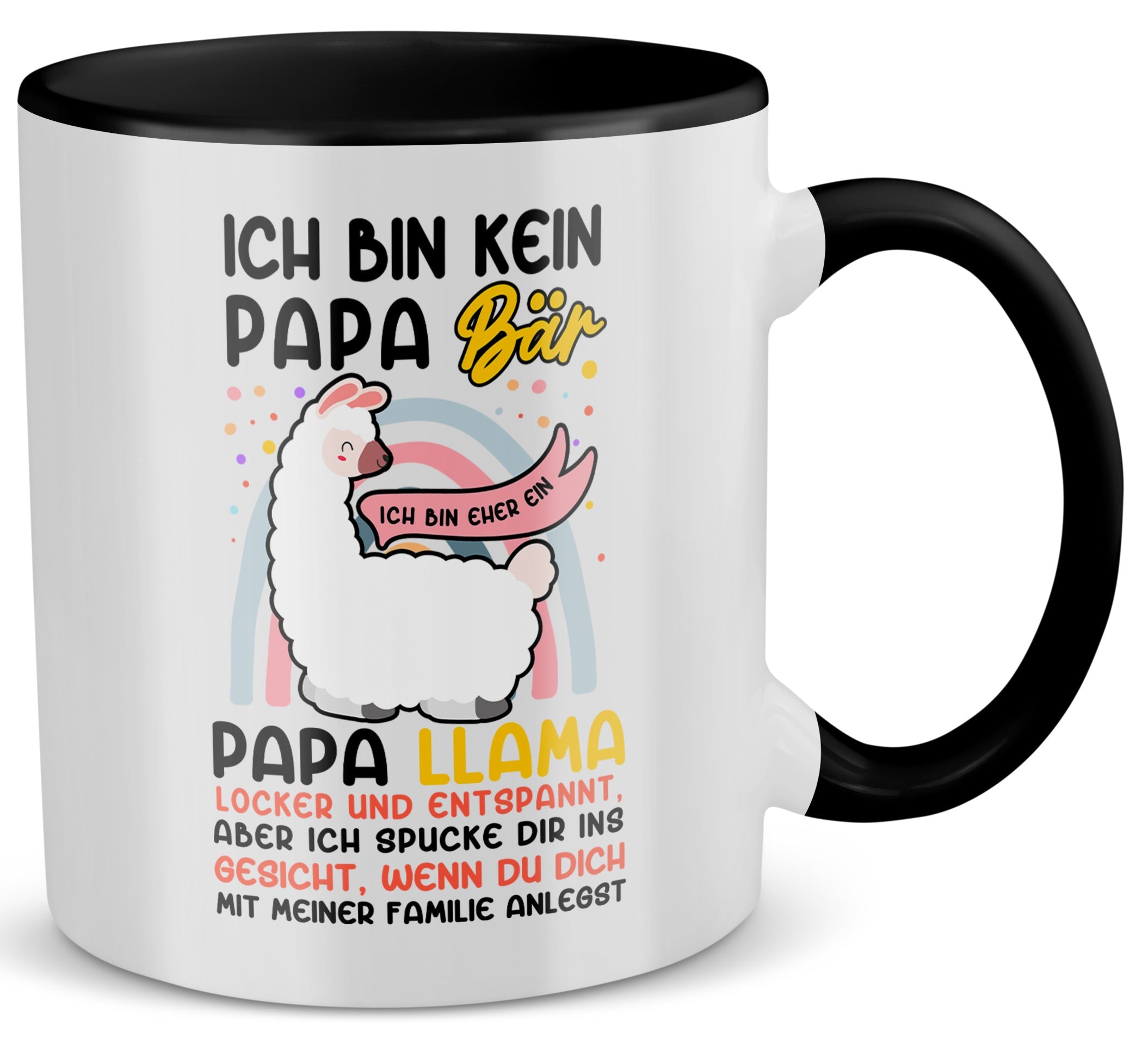 22Feels® Papa Geschenk - Tasse mit Spruch: Kein Bär sondern Llama (Weiss-Schwarz, 320ml)-TwoTone Tasse Weiss-Schwarz 320ml-22Feels