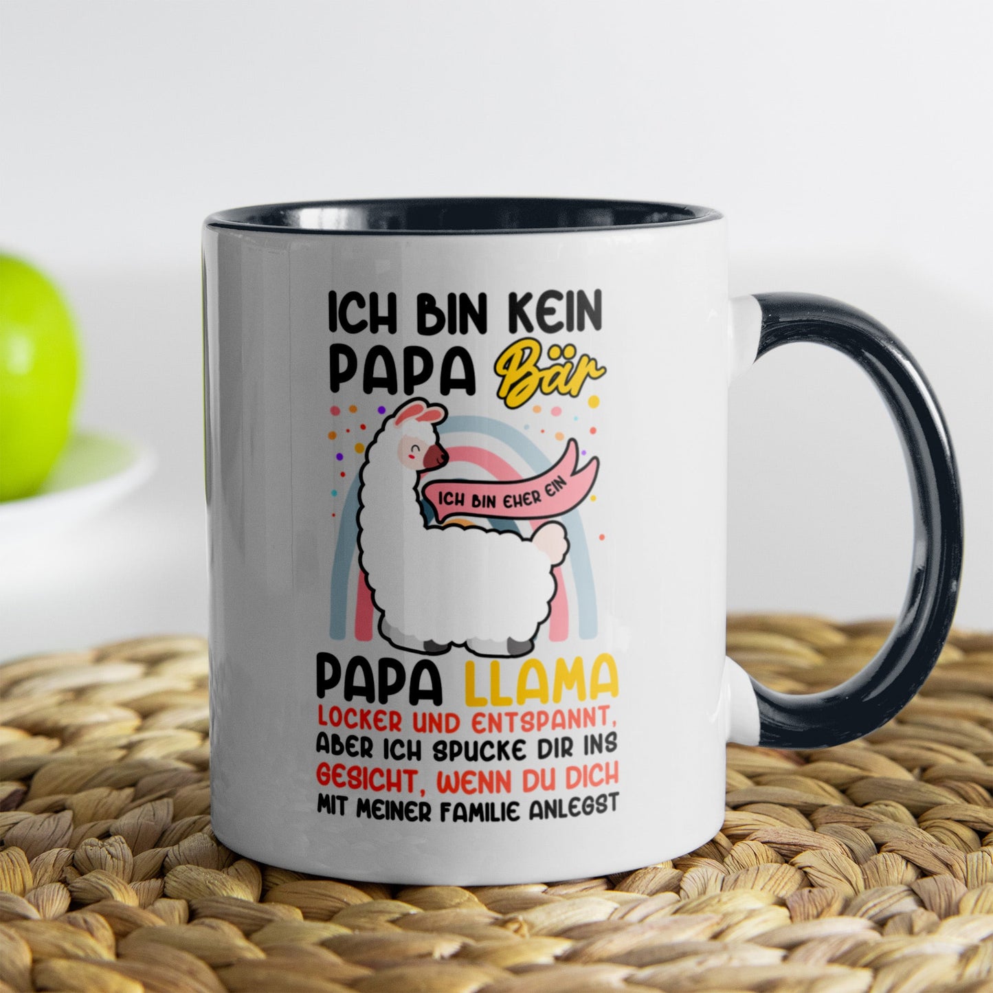 22Feels® Papa Geschenk - Tasse mit Spruch: Kein Bär sondern Llama (Weiss-Schwarz, 320ml)-TwoTone Tasse Weiss-Schwarz 320ml-22Feels