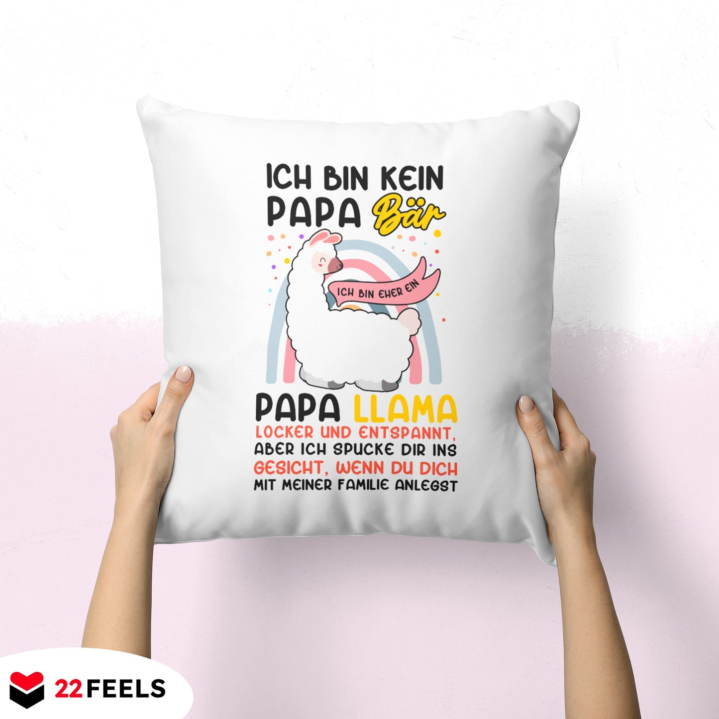 22Feels® Papa Geschenk - Kissen mit Spruch: Kein Bär sondern Llama (Weiss 40x40cm)-Kissen Weiss 40x40-22Feels