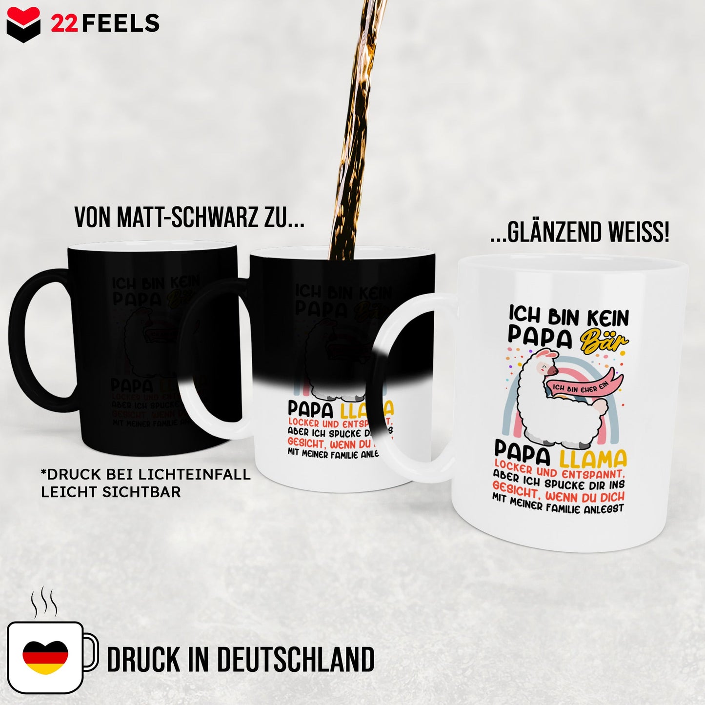 22Feels® Papa Geschenk - Zaubertasse mit Spruch: Kein Bär sondern Llama (Matt-Schwarz und Weiss, 320ml)-Farbwechsel Tasse Matt 320ml-22Feels