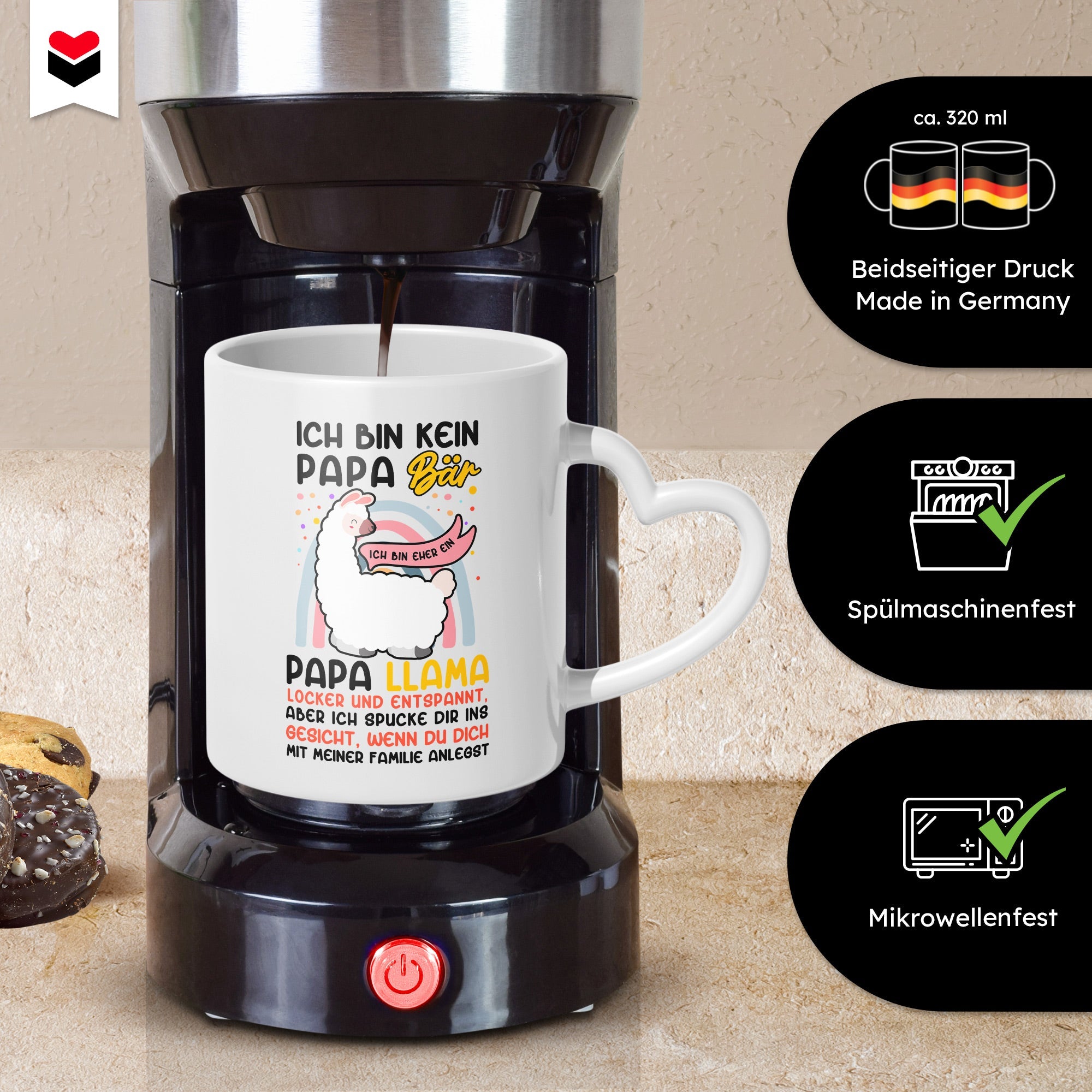 22Feels® Geschenk für Papas - Tasse mit Spruch (Herzhenkel, Weiss, 320ml)-Tasse Weiss Herzhenkel 320ml-22Feels