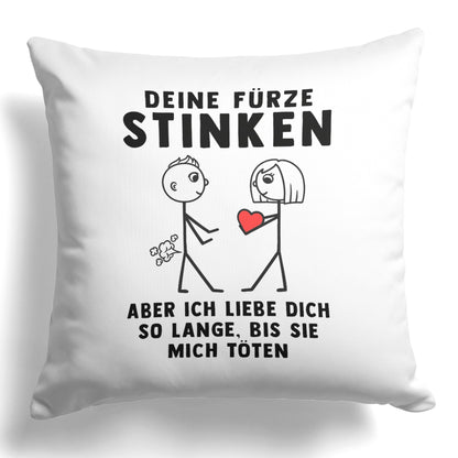 22Feels® ORIGINAL Kissen - Männer Geschenk - Spruch: Deine Fürze Stinken (Weiss, 40x40cm)-Kissen Weiss 40x40-22Feels