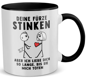 22Feels® ORIGINAL Tasse - Männer Geschenk - Spruch: Deine Fürze Stinken (Weiss-Schwarz, 320ml)-TwoTone Tasse Weiss-Schwarz 320ml-22Feels