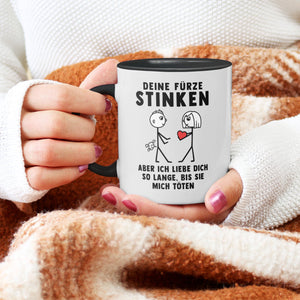 22Feels® ORIGINAL Tasse - Männer Geschenk - Spruch: Deine Fürze Stinken (Weiss-Schwarz, 320ml)-TwoTone Tasse Weiss-Schwarz 320ml-22Feels