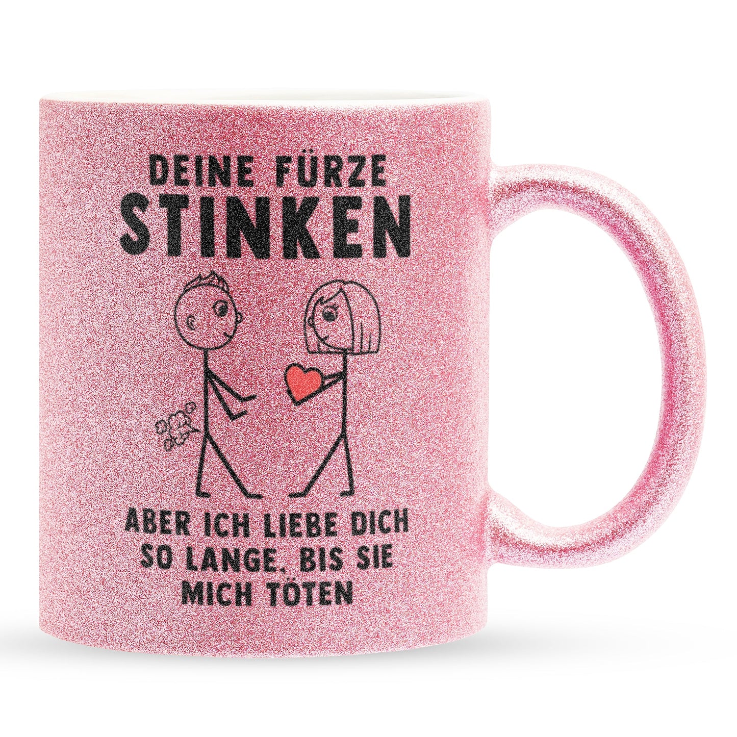 22Feels® ORIGINAL Glitzertasse - Männer Geschenk - Spruch: Deine Fürze Stinken (Pink, 320ml)-Glitzertasse Pink 320ml-22Feels
