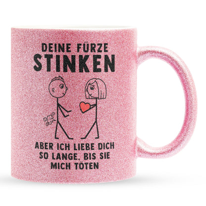 22Feels® ORIGINAL Glitzertasse - Männer Geschenk - Spruch: Deine Fürze Stinken (Pink, 320ml)-Glitzertasse Pink 320ml-22Feels