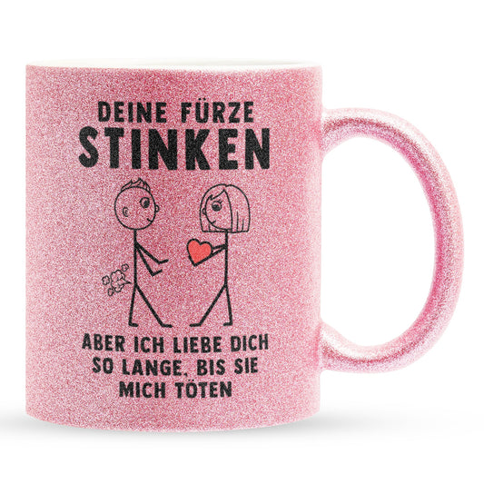 22Feels® ORIGINAL Glitzertasse - Männer Geschenk - Spruch: Deine Fürze Stinken (Pink, 320ml)-Glitzertasse Pink 320ml-22Feels