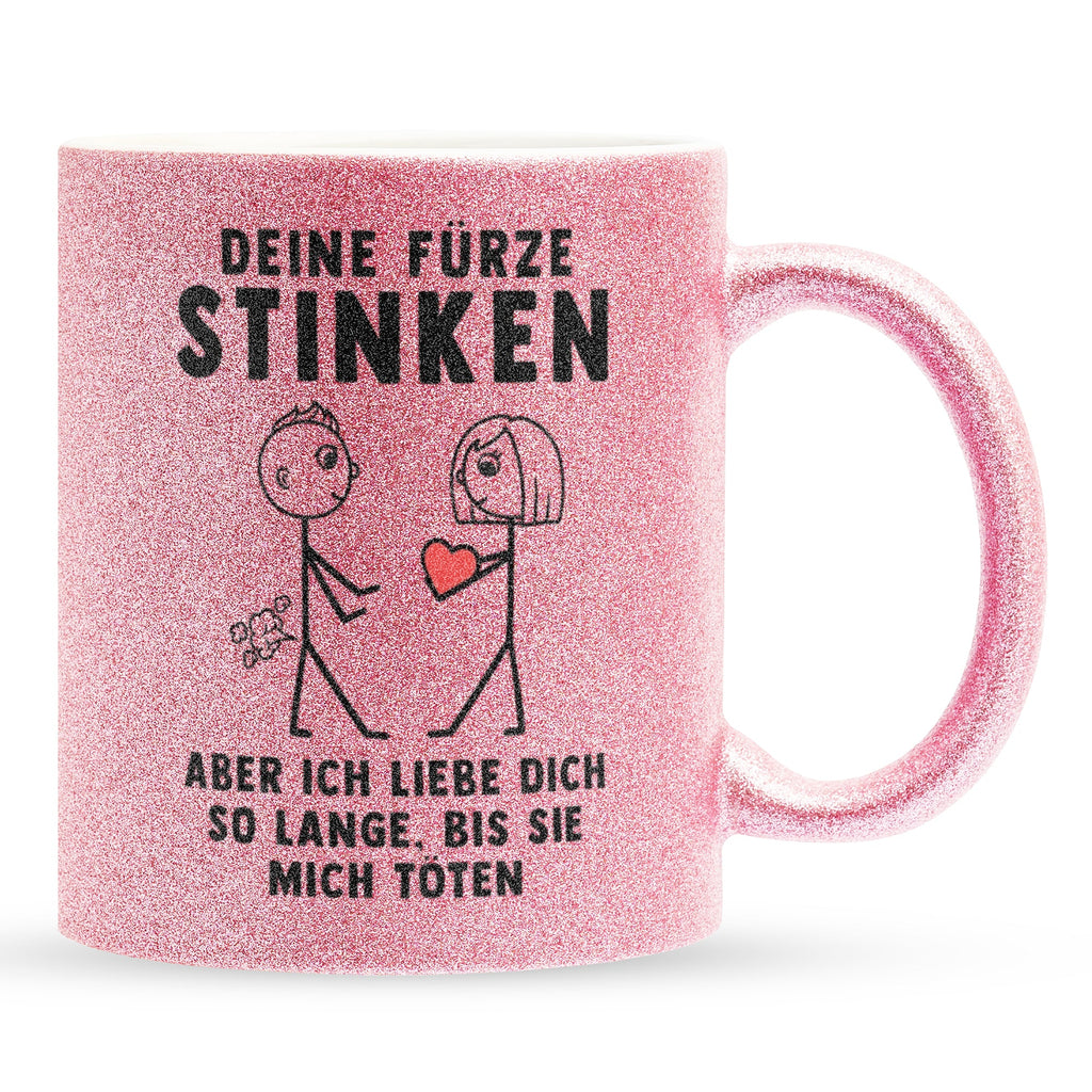 22Feels® ORIGINAL Glitzertasse - Männer Geschenk - Spruch: Deine Fürze Stinken (Pink, 320ml)-Glitzertasse Pink 320ml-22Feels